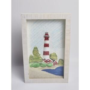 Nautical Themed Framed Shadowbox Lighthouse with Real Sand Wall Décor